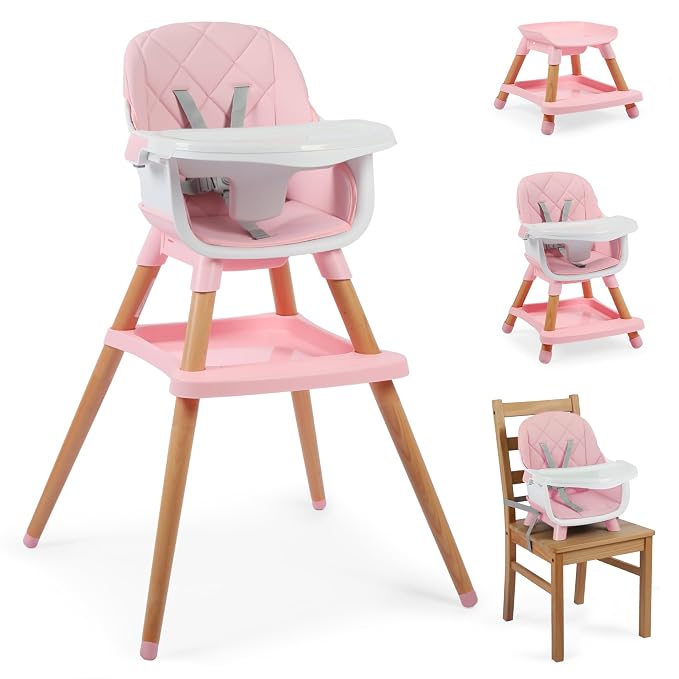 8 in 1 Wooden High Chairs for Babies Toddlers, Convertible to Booster Seat by TODEFULL