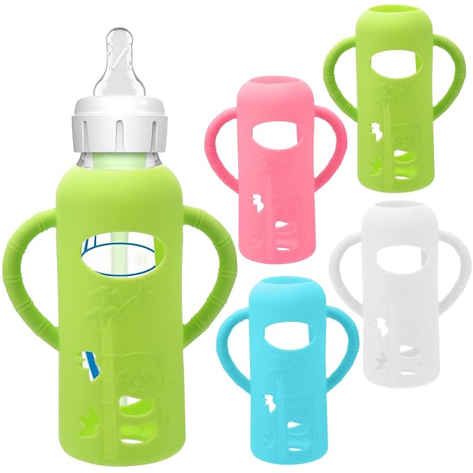 4 Pack Silicone Sleeves for Dr. Brown's Glass Baby Bottles by BUSOHA