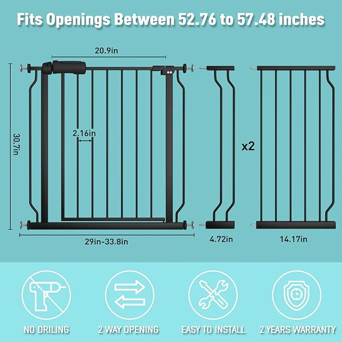 WAOWAO Baby Gate 52.76-57.48" Extra Wide Pressure Mounted Walk Through Swing - Image 6