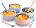Suction Toddler Bowls and Feeding Utensils Set, 2-in-1 Stainless Steel 304 Kids by Bakpoco