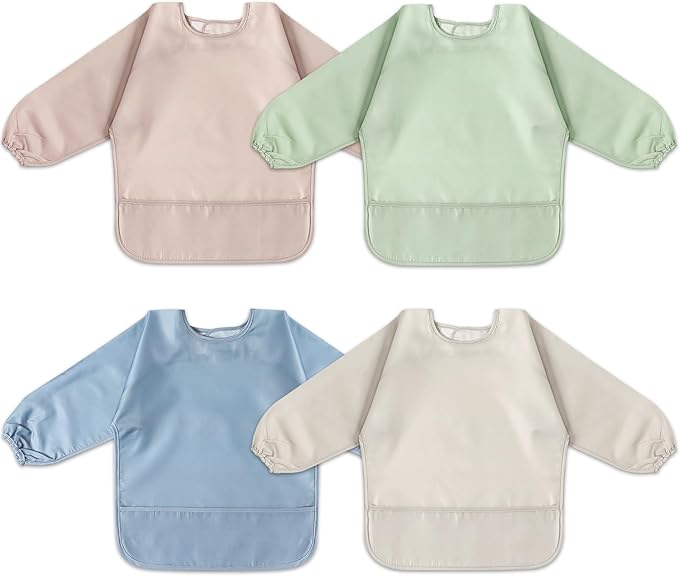 4 Pack Long Sleeve Bib, Waterproof Sleeved Smock by POIKSHARK