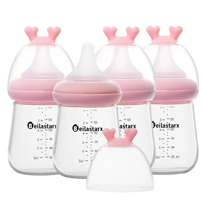 Glass Baby Bottles with Natural Response Nipple Size S by Beilastar-x