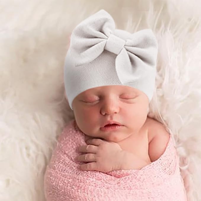 BQUBO Newborn Baby Girls Hats Mittens Set Hospital Hat Beanie Infant Bow Hats - Image 3
