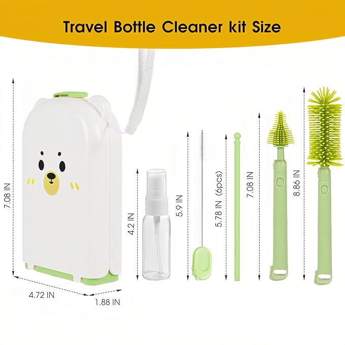 Portable Baby Bottle Brush Set, 7-in-1 Travel Baby Bottle Cleaning Kit - Image 2