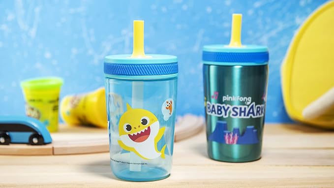 Zak Designs Baby Shark Kelso Tumbler Set, Leak-Proof Screw-On Lid - Image 9