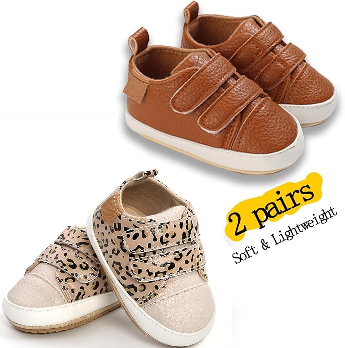 2Pairs Baby Shoes, Boys Girls Non-Slip Rubber Sole Sneakers, Unisex Infant Soft - Image 4