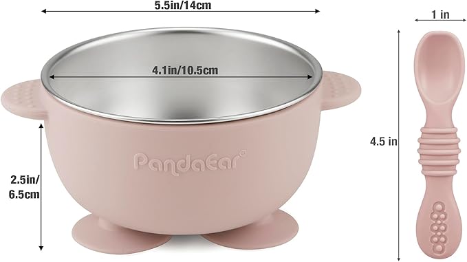PandaEar 3 Pack Stainless Steel Suction Baby Bowls & 3 Baby Feeding Spoons | - Image 2
