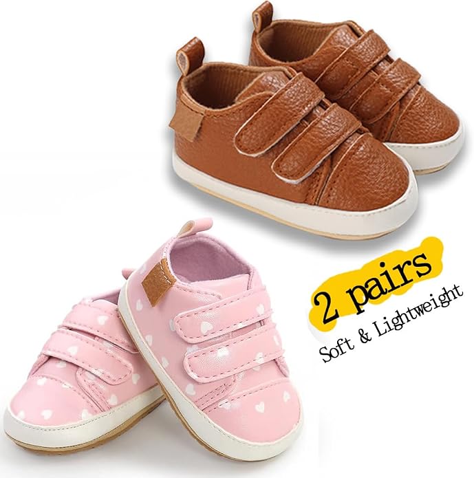 2Pairs Baby Shoes, Boys Girls Non-Slip Rubber Sole Sneakers, Unisex Infant Soft - Image 5