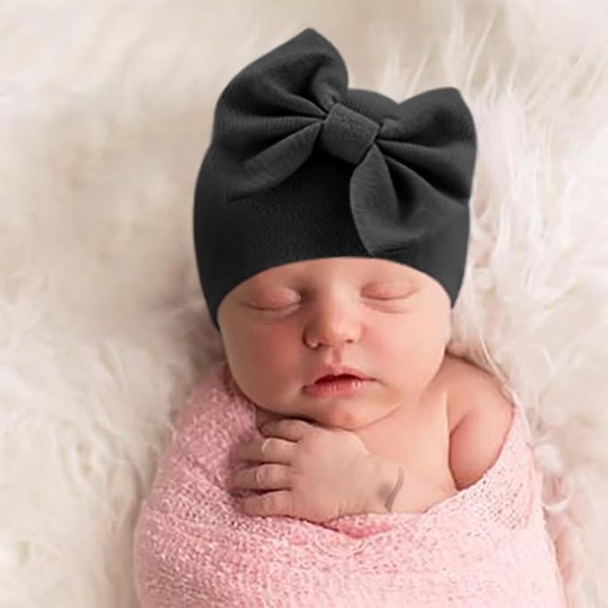 BQUBO Newborn Baby Hats Mittens Set Hospital Hat Beanie Infant Bow Hats Baby - Image 3