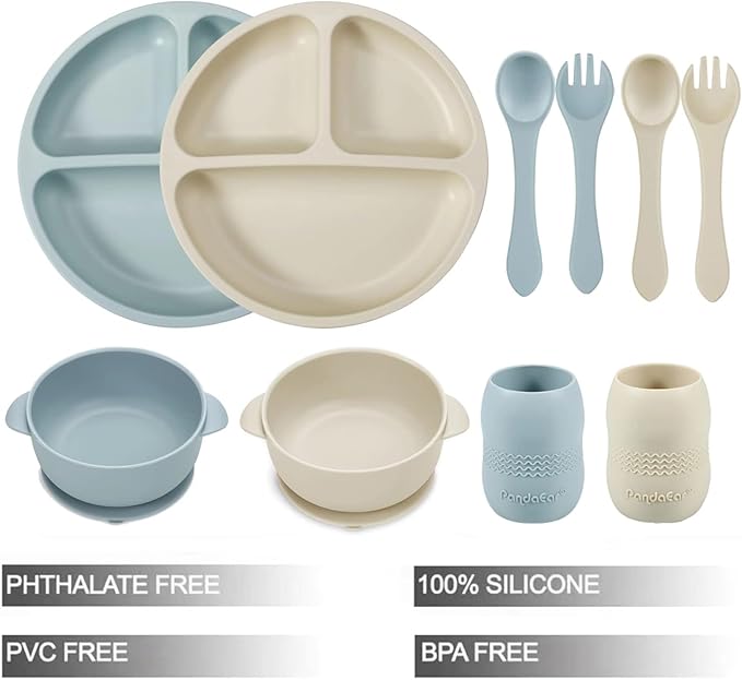 PandaEar Silicone Baby Feeding Set| 2 Divided Suction Plate + 2 Suction Bowl + - Image 2