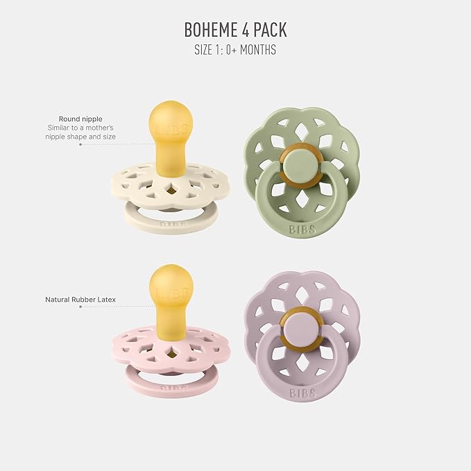 BIBS Boheme Soother 4-Pack | BPA Free Dummy Pacifier | Round Nipple | Natural - Image 2