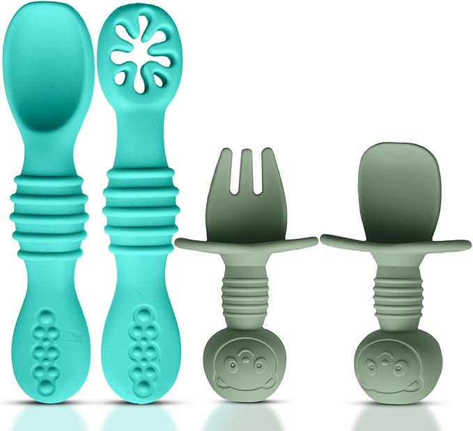 4pc Silicone Baby Spoons Self Feeding Baby Utensils 6-12 Months by HippoBaby