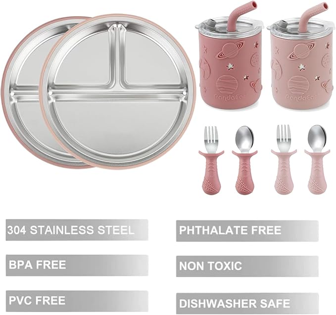 PandaEar Stainless Steel Baby Feeding Set | 2 Divided Suction Plates, 2 - Image 3