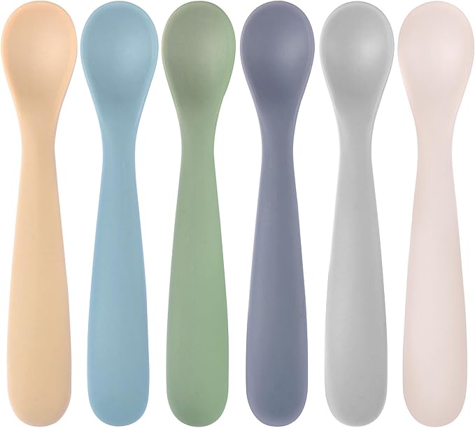 Silicone Baby Spoons Self Feeding 6+ Months, 6 Pack First Stage Baby Led by Eascrozn
