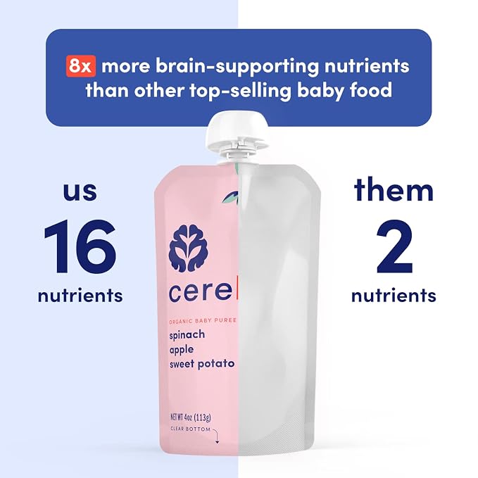 Cerebelly Organic Baby Food Pouches, Spinach Apple Sweet Potato Purees - Image 7