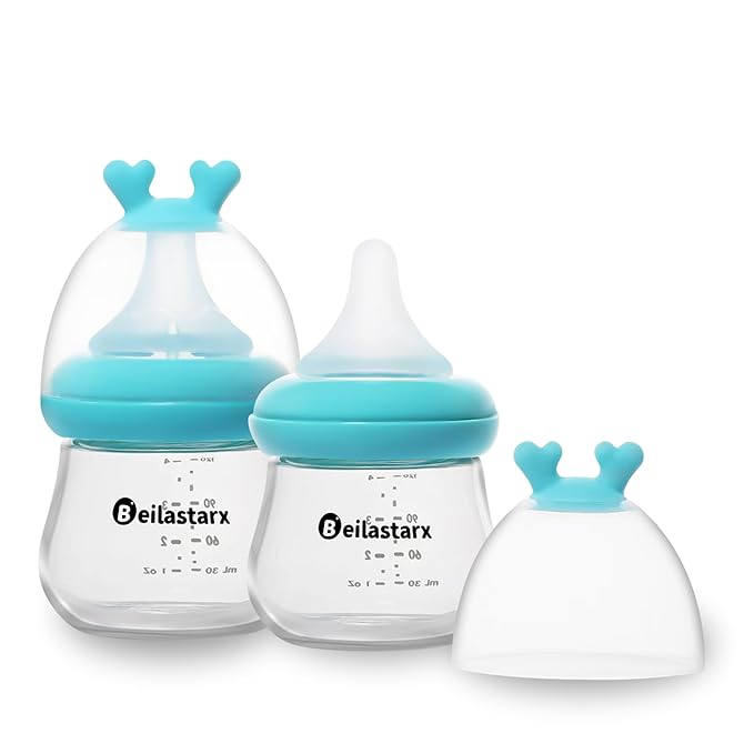 Glass Baby Bottles with Natural Response Nipple Size SS by Beilastar-x