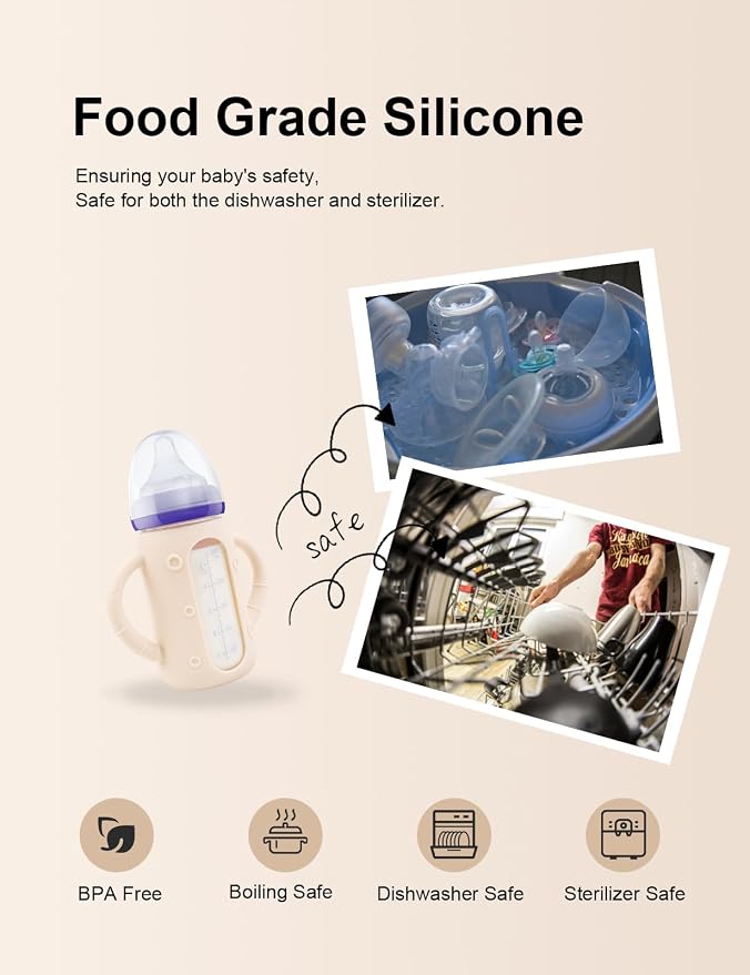 ZCH 4-Pack Silicone Sleeves for Lansinoh Glass Bottles, BPA-Free Drop-Resistant - Image 3