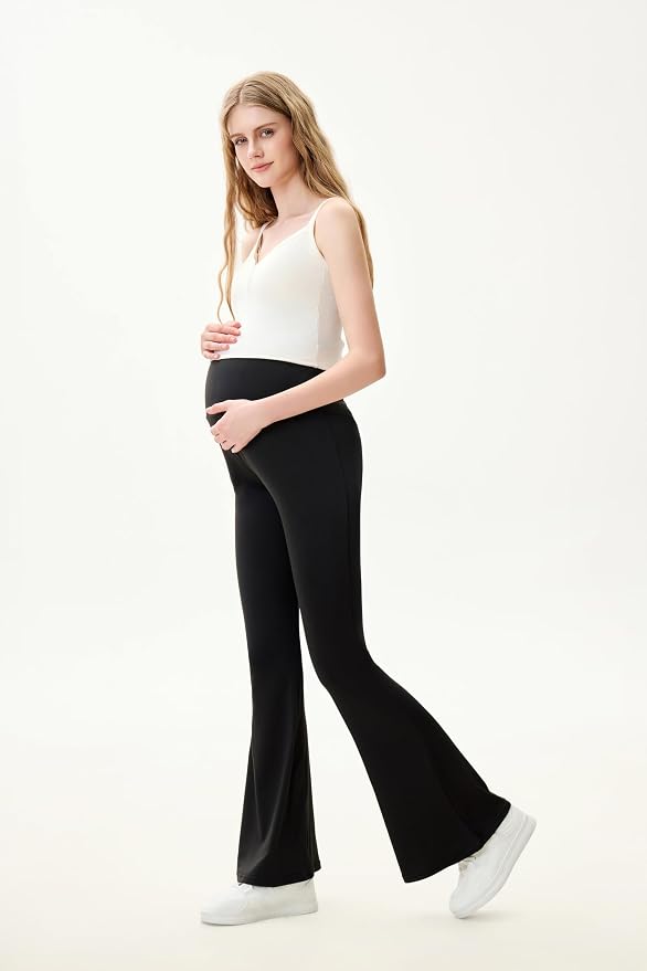 High Waist Yoga Pants, Maternity Bootcut Leggings, Cotton Blend Spandex - Image 5