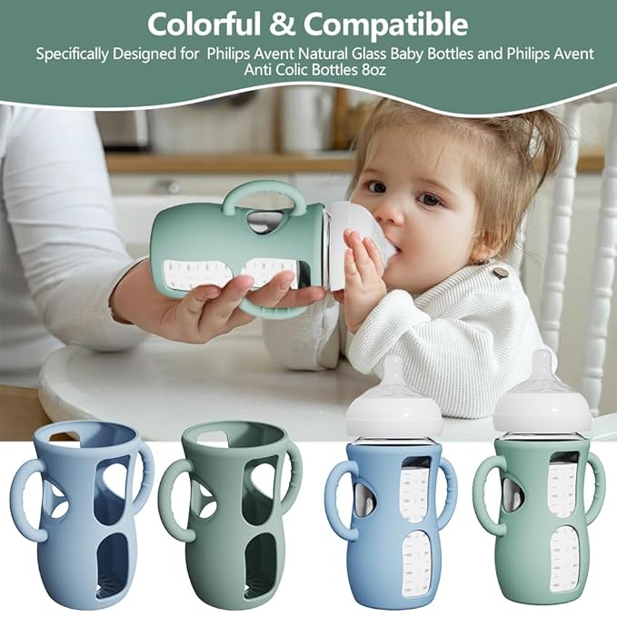 2 Pack Silicone Sleeves for Avent Natural Glass Bottles, Anti Breakage Baby - Image 7