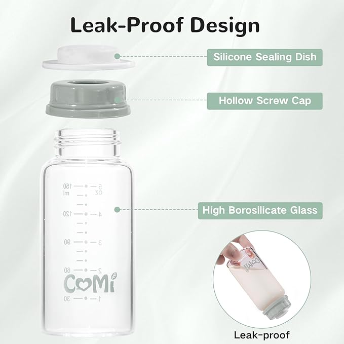 COMI Natural Glass Baby Bottle, Standard Neck Breastmilk Storage Bottle - Image 6