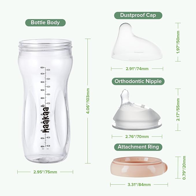 haakaa Gen.3 Natural Glass Baby Bottle 11oz/1PK - Image 8