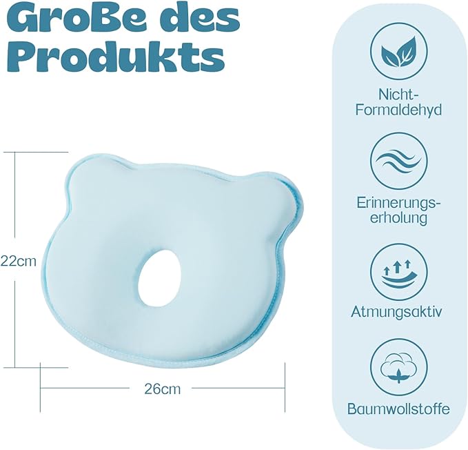 Memory Foam Baby Pillow, Portable Cartoon Bear Soft and Cozy Pillow, Breathable - Image 4