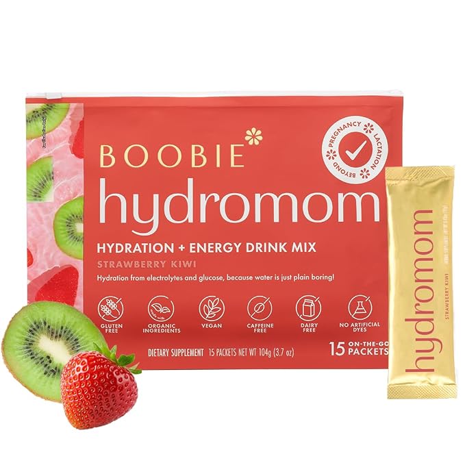 Boobie Hydromom Superfood Electrolyte Drink Mix, Strawberry Kiwi | Refreshing by Boobie