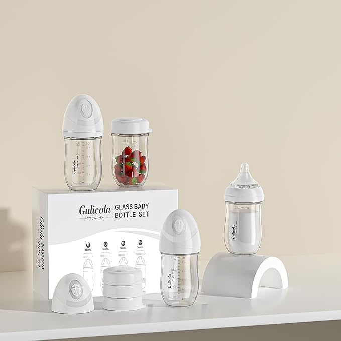 Gulicola Natural Glass Baby Bottle 4 Pack, Newborn Breastfeeding Bottles Set - Image 2
