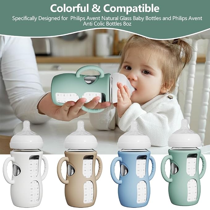 4 Pack Silicone Sleeves for Avent Natural Glass Bottles, Anti Breakage Baby - Image 7