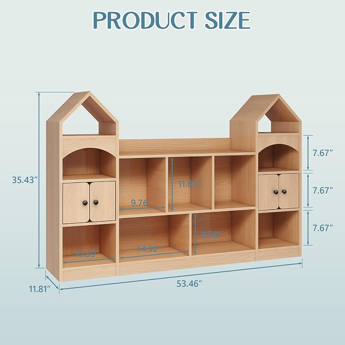 Vabches Kids Bookcase and Toy Storage Organizer, Children Bookshelf, Castle - Image 2