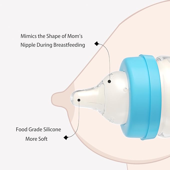 YOHKOH Glass Baby Bottles with Slow Flow Nipple, Newborn Anti-Colic Baby Bottles - Image 4