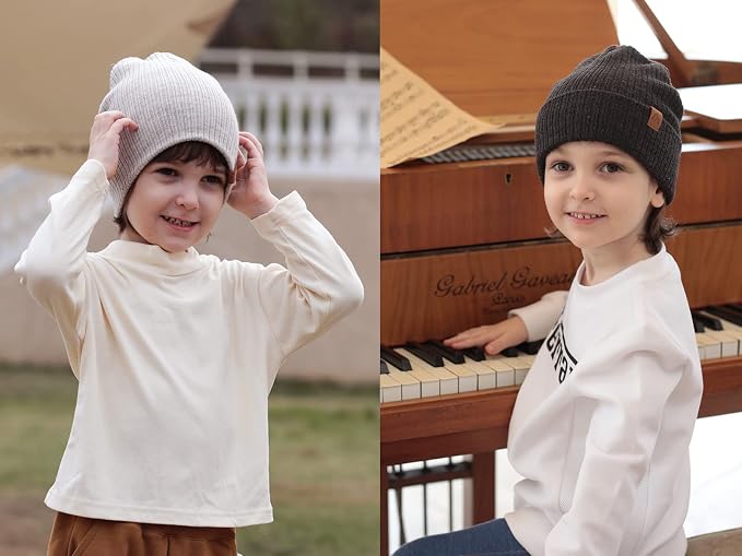 Moon Kitty 2PCS Baby Beanie Soft Toddler Beanie Warm Knitted Infant Winter Hats - Image 2