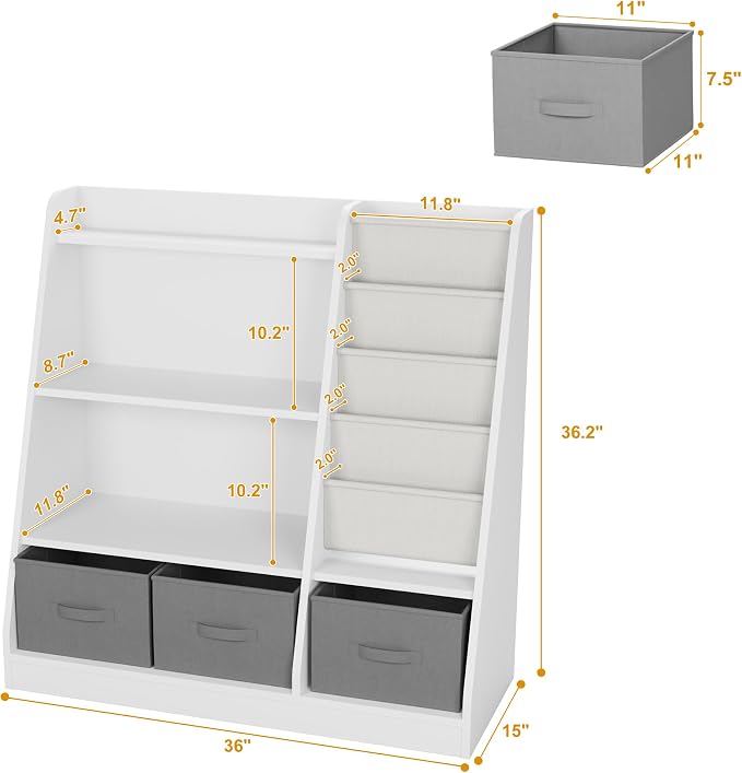 White Kids Bookshelf Wood Montessori Toy Storage Organizer Cabinet Shelf Child - Image 8