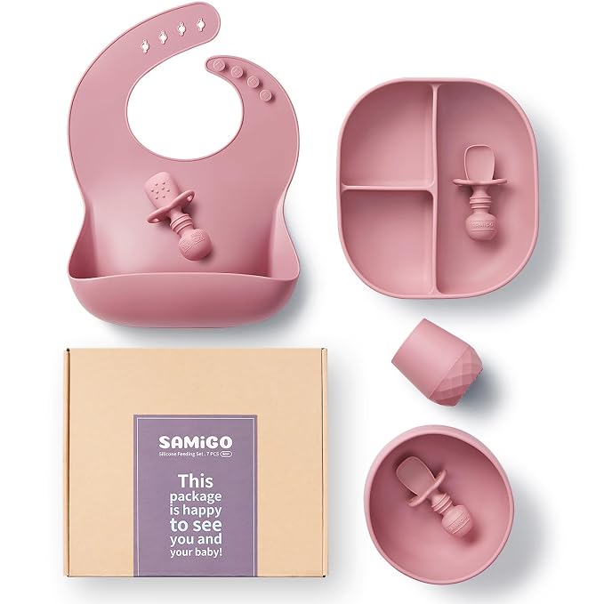 SAMiGO Silicone Baby Feeding Set, Baby Led Weaning Supplies, Suction Bowl Plate by SAMiGO