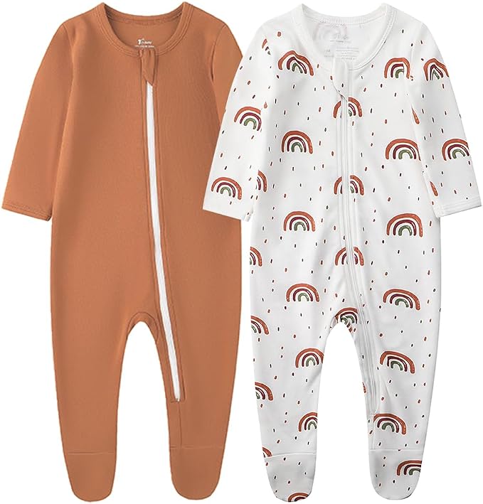 O2 BABY Baby Boys Girls Organic Cotton Zip-Front Sleeper Pajamas, Footed Sleep by O2BABY