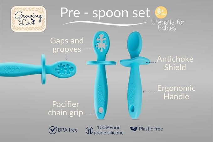 Growing Love Baby Spoons Set, Self Feeding 6 months, Baby utensils, training - Image 2