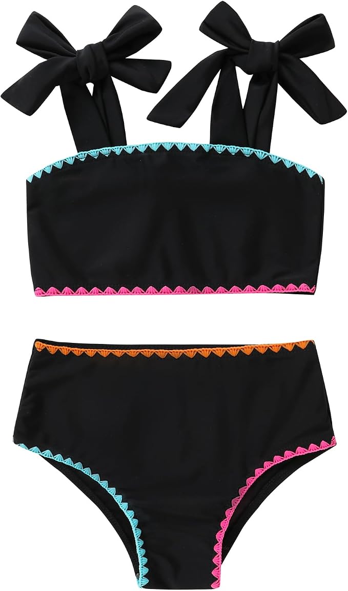 YOUNGER TREE Toddler Girls Two Pieces Swimsuit Color Block Stripe Swimwear by YOUNGERTREE