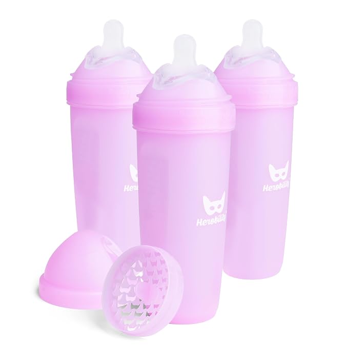Herobility Double Anti-Colic Baby Bottles – 12 fl oz/340ml – 3-Pack – Purple by Herobility