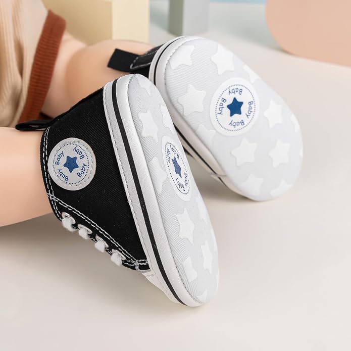 Meckior Baby Girls Boys Canvas Sneakers Soft Sole High-Top Ankle Infant First - Image 2
