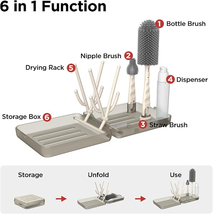 YOTIME Travel Bottle Brush Set, Auto-Open Rack & Vertical Brushs Drying Slots - Image 7