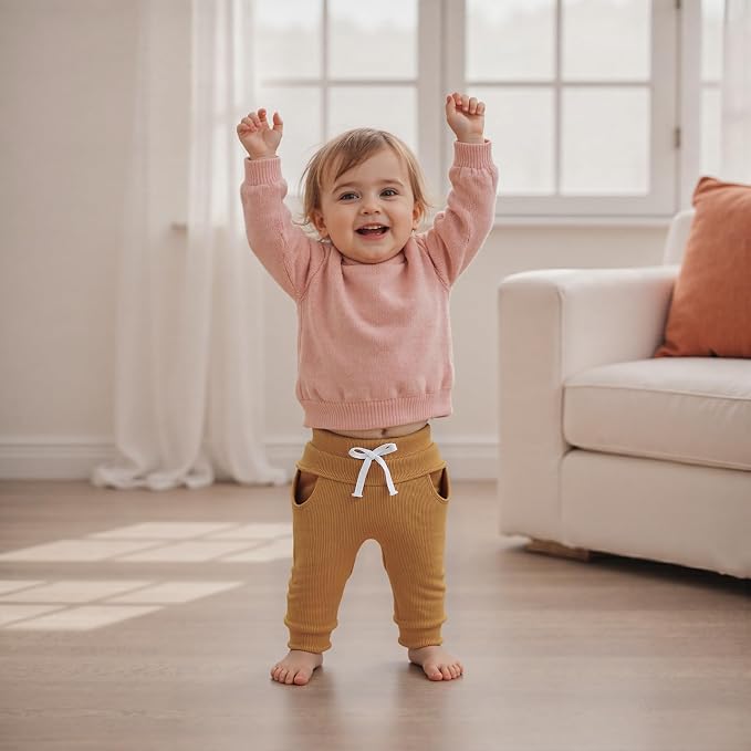 Sejardin Toddler Baby Boy Girl Pants 3 Pack Solid Color Elastic Waist Jogger - Image 2