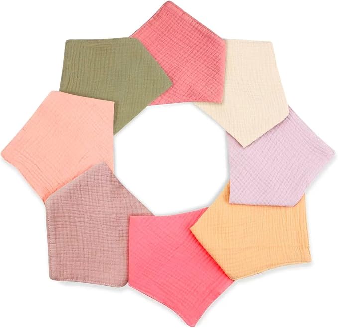 PandaEar 8 Pack Muslin Bibs for Baby Girls, 100% Cotton Baby Bandana Bibs for - Image 4
