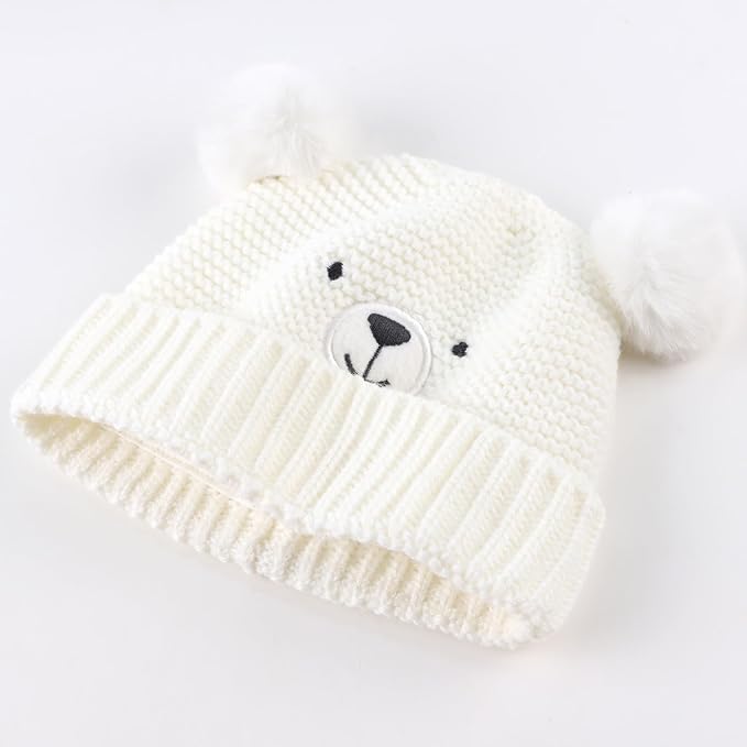 JANGANNSA Cute Bear Baby Beanie Pompom Baby Boys Hat Infant Toddler Winter - Image 5