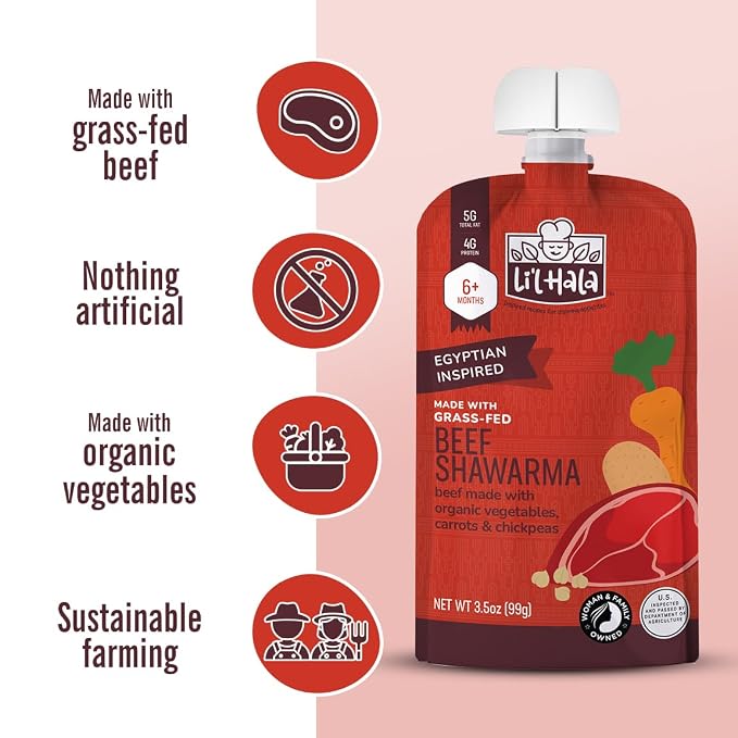Li’l Hala Baby Food Pouches – Grass-Fed Beef Shawarma & Organic Veggies – - Image 3