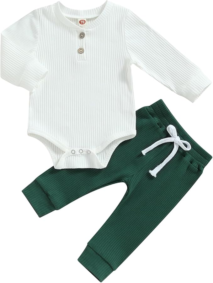 Newborn Baby Boy Girl Clothes Ribbed Knitted Long Sleeve Romper Pants Solid by MABABY