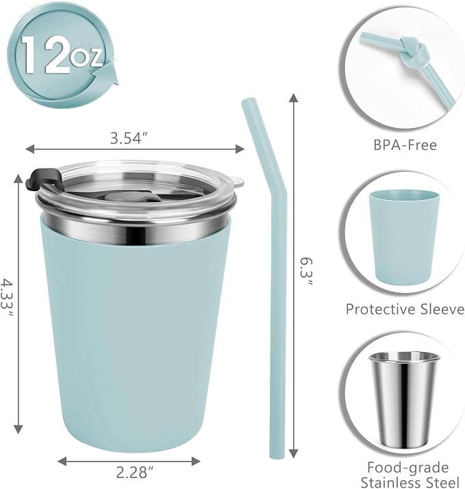 Kids Cups with Straws and Lids, 5 Pack 12oz Spill Proof Toddlers Straw Cup with - Image 2