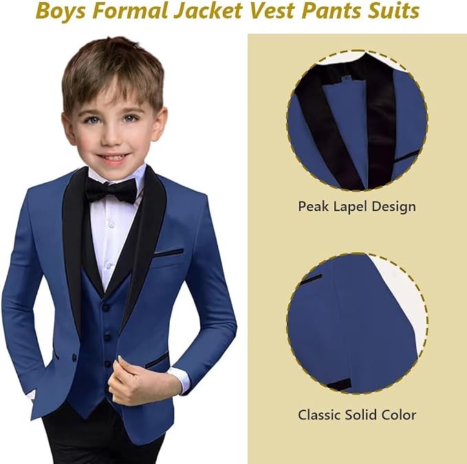 Boys Suit 3 Piece Ring Bearer Suit Kids Formal Jacket Vest Pants Suits Wedding - Image 3