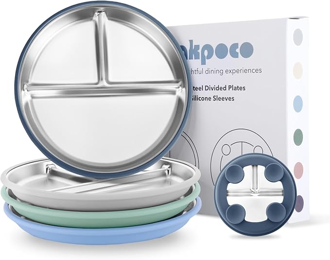 Stainless Steel Suction Plates for Toddlers, Non Toxic Non Slip Portion Control by Bakpoco