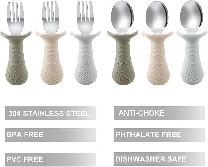 PandaEar Baby Toddler Fork and Spoon Utensil Set, 6 Pack Silicone Stainless - Image 3