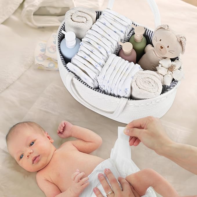 Baby Diaper Caddy Organizer, Cotton Rope Diaper Basket, Changing Table Storage - Image 3